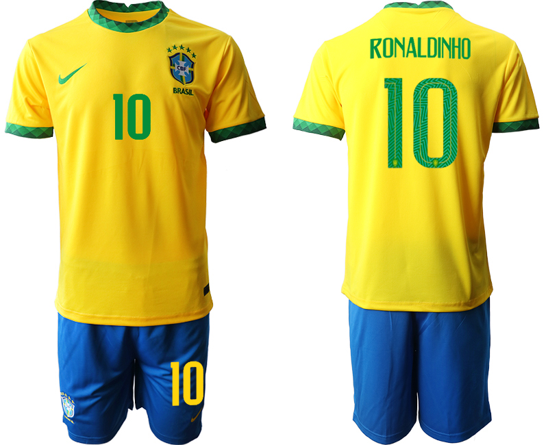Men 2020-2021 Season National team Brazil home yellow #10 Soccer Jersey1